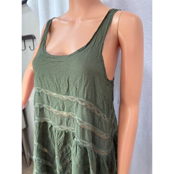EUC Intimately Free People green polka dots lace boho flowy hippie shirt Size S+ - Picture 2 of 8